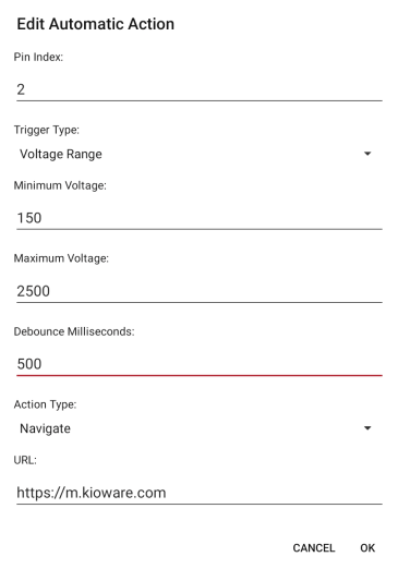 Numato GPIO Board screen, Edit Automatic Action window