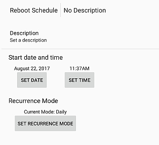 Samsung KNOX Tab, Reboot Schedule, Edit Reboot Schedule screen