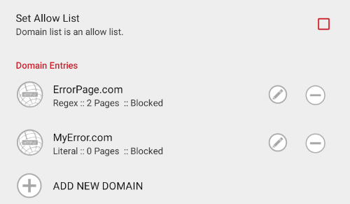 Security Tab, Error Page Access List