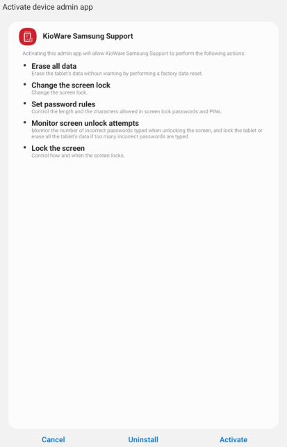 Samsung Alert - Device Admin Permissions