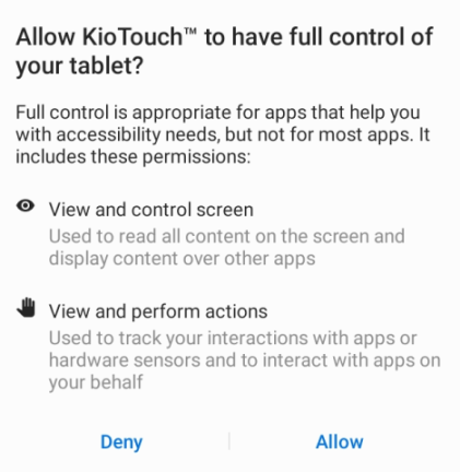 Second Popup for Enabling KioTouch<sup>TM</sup> Accessibility Services