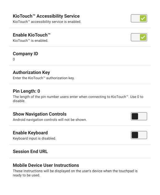 KioTouch<sup>TM</sup> Tab after Accessibility Services Enabled