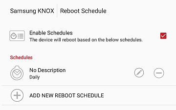 Samsung KNOX Tab, Reboot Schedule screen