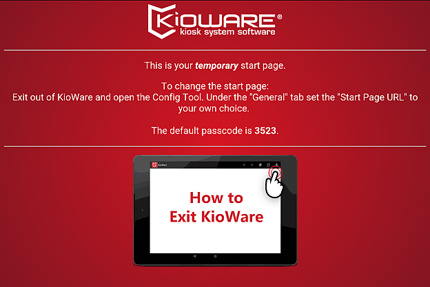 KioWare for Android, Temporary Start Page