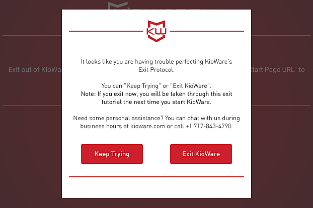 KioWare for Android, Exiting Tutorial Screen 3 - Keep Trying or Exit