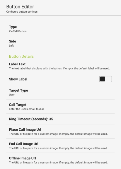 User Interface Tab, Setting Up Toolbar Controls, Setting Up KioCall Button