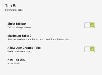 Toolbar tab, Tab Bar options