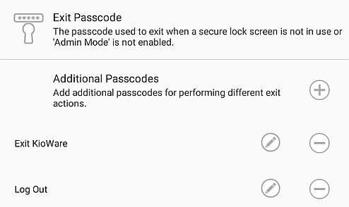 Security Tab, Add Exit Passcodes screen