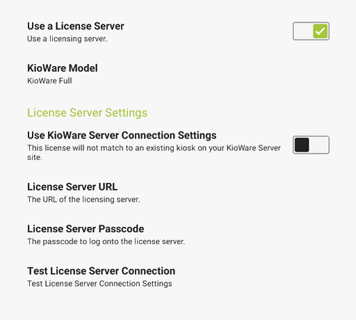 License tab, License Server Options