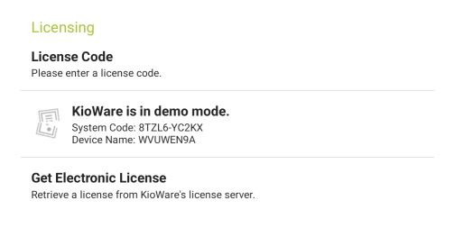 License tab, License from KioWare Website