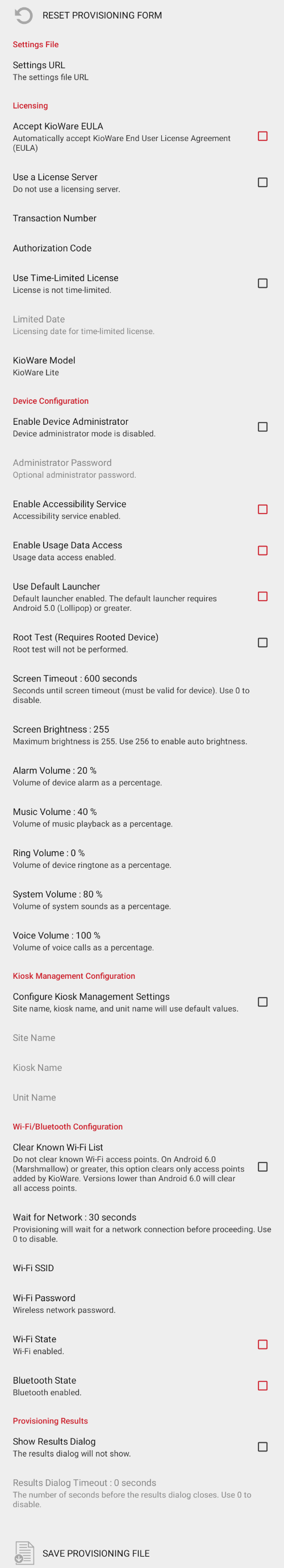 Provisioning File Settings