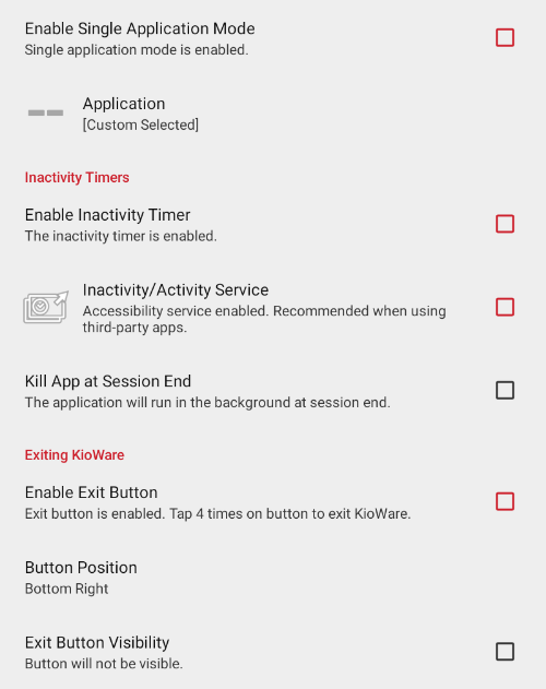 Single Application Mode screen