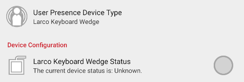 Attract/Inactivity Tab, User Presence Device Configuration screen, Enabling Enabling Larco Keyboard Wedge