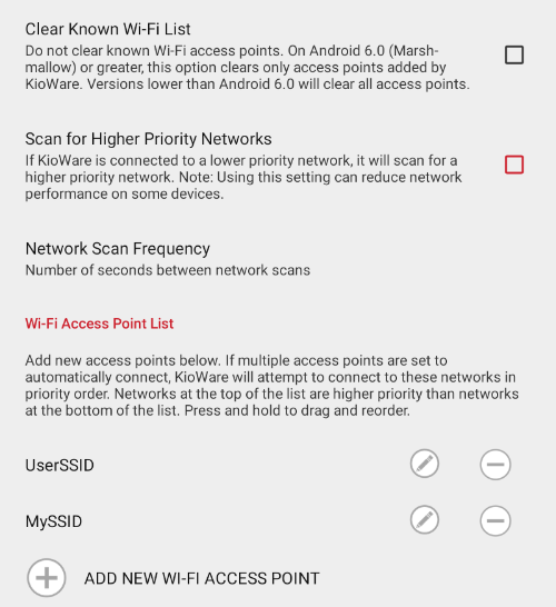 Wi-Fi Access Point List screen