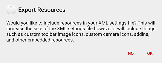 Export Resources window