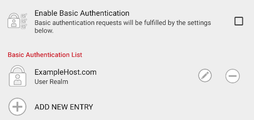 Basic Authentication List screen