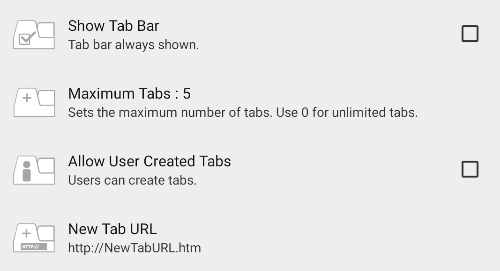 Toolbar tab, Tab Bar options