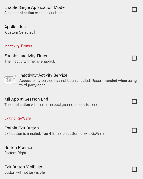 Single Application Mode screen