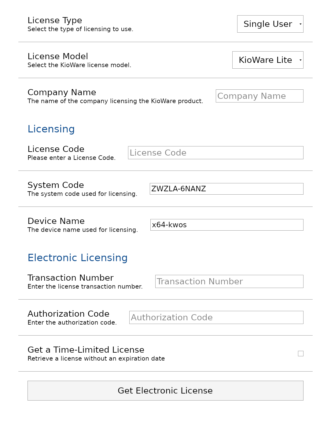 License Tab, Single User Options