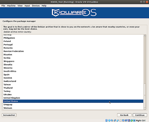 Virtual Machine Method, Set Debian Archive Country
