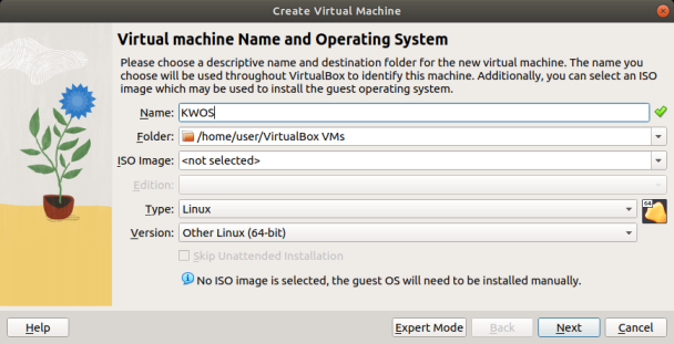 Virtual Machine Method, Entering Name and OS Information