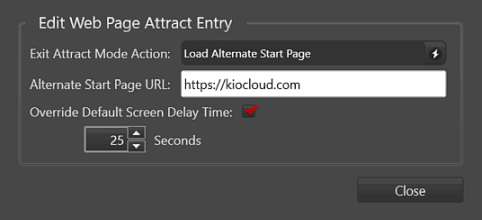 Attract/Inactivity Tab, Additional Displays, Edit Web Page Attract Entry window