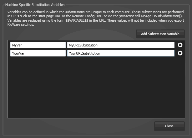 Advanced Tab, Advanced Settings Tab, Machine-Specific Substitution Variables Window