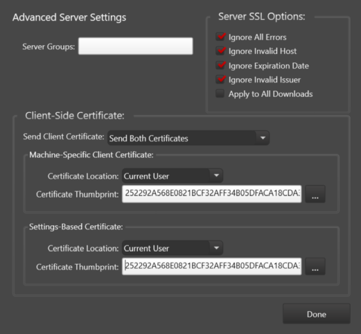 Kiosk Management Tab, Advanced KWS Settings window