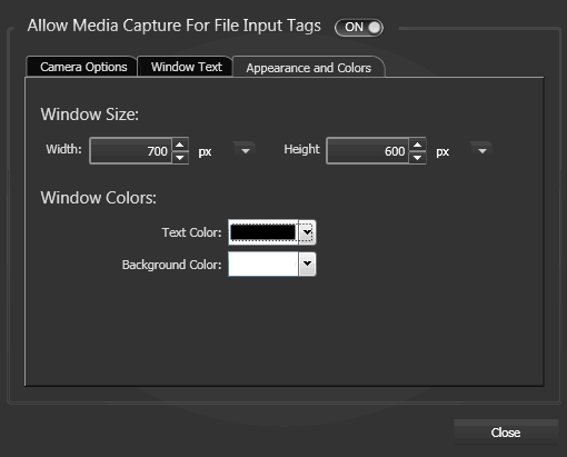 Media Capture Options, Appearance and Colors Tab