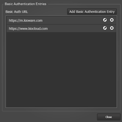 Security Tab, Basic Authentication Entries window