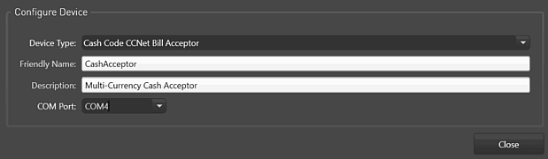 Devices Tab, Input Devices, Add Bill Acceptor