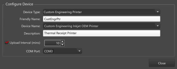 Devices Tab, Configure Device Window, Custom Engineering Printer