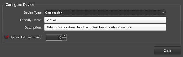 Devices Tab, Configure Device Window, Geolocation