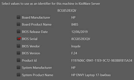 Devices Tab, Configure Device Window, Machine Information - Unique Identifier