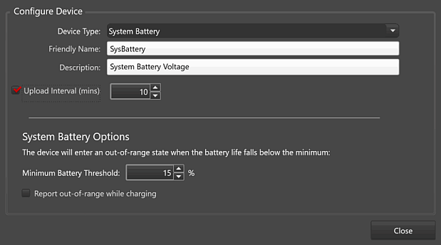 Devices Tab, Configure Device Window, System Battery