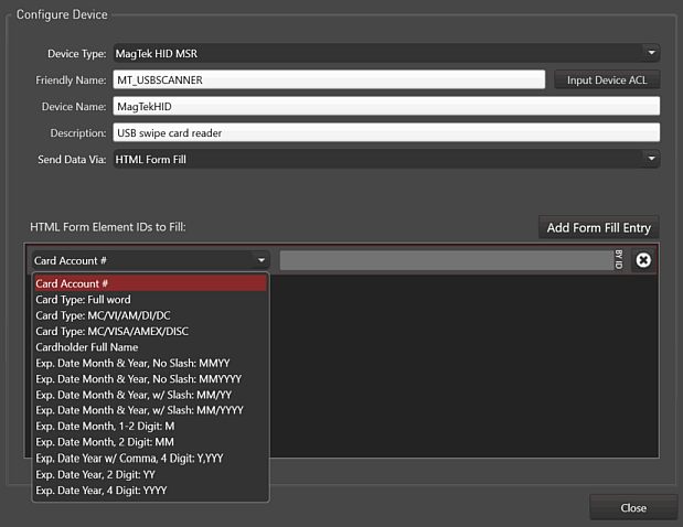 Devices Tab, Configure Device Window, Send Data Using HTML Form Fill