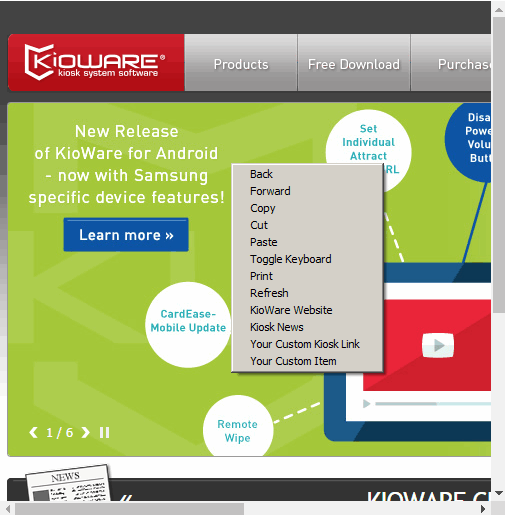 KioWare Browser Application, Example Context Menu