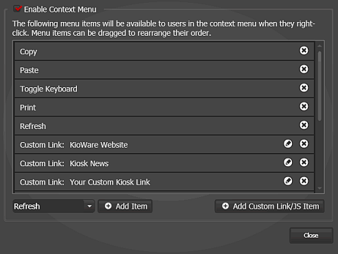 User Interface Tab, Edit Context Menu Settings