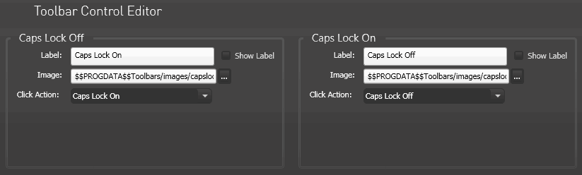 Toolbar Control Editor, Custom Caps Lock State