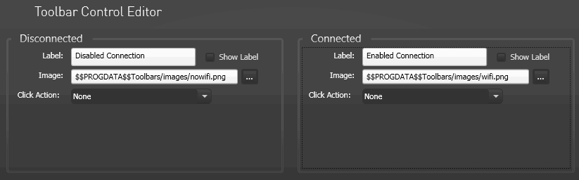 Toolbar Control Editor, Custom Connection Type