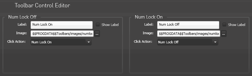 Toolbar Control Editor, Custom Num Lock State