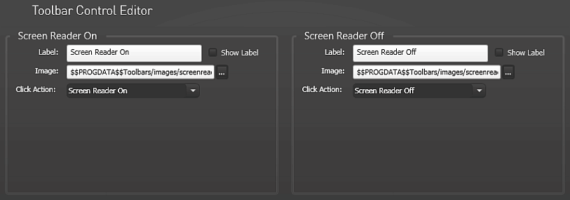 Toolbar Control Editor, Custom Screen Reader State