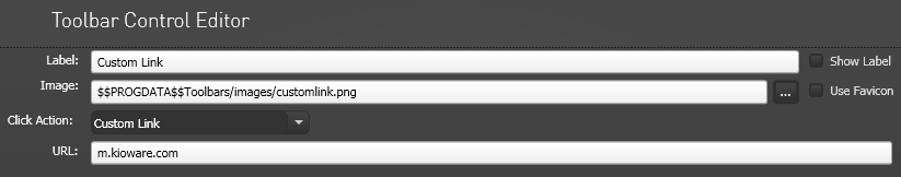 Toolbar Control Editor, Custom Links