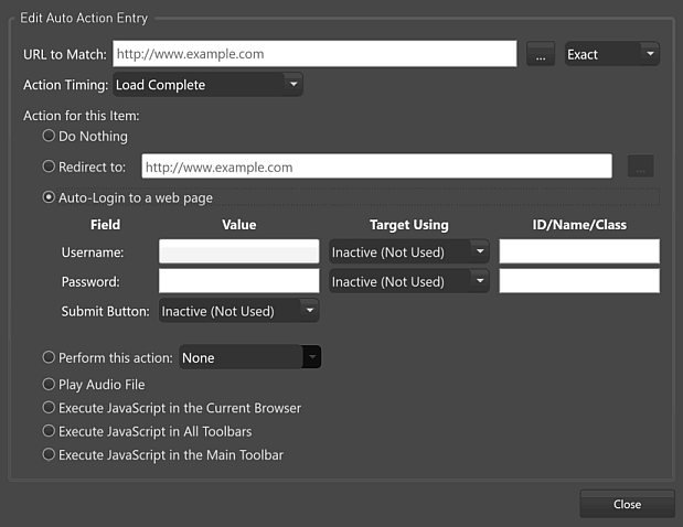 Browser Tab, Auto Actions, Edit Auto Action