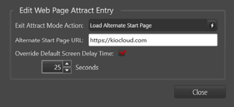 Attract/Inactivity Tab, Attract Screens, Edit Web Page Attract Entry window