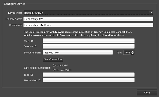 Devices Tab, Input Devices, Add FreedomPay EMV