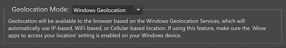 Browser Tab, Geolocation Mode, Windows Geolocation Settings