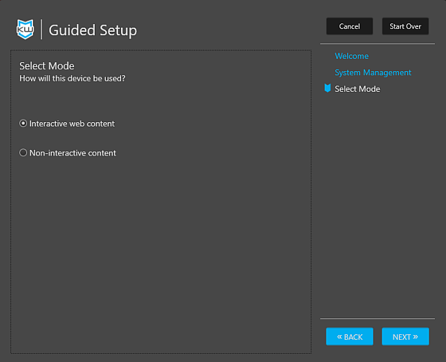 Guided Setup Select Mode Screen