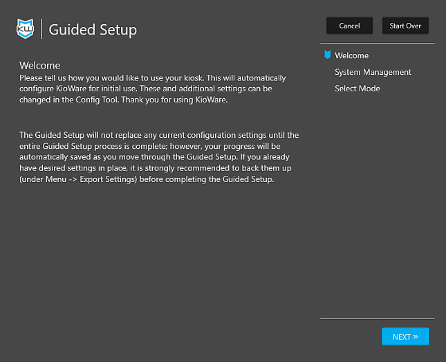 Guided Setup Welcome Screen