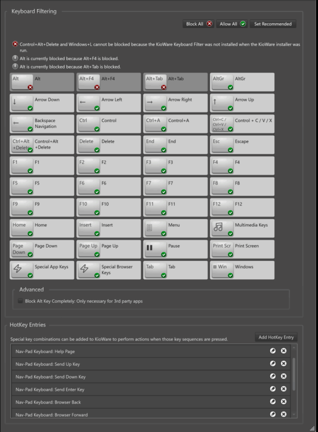 Keyboard Filtering Tab